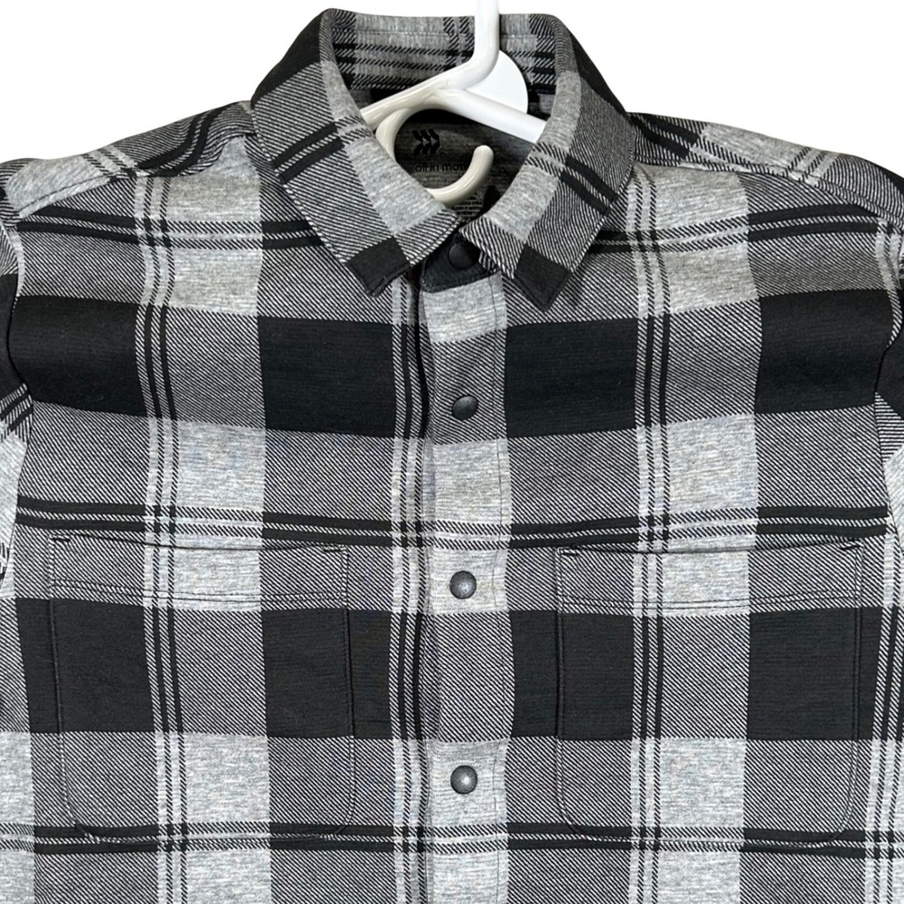 All in Motion Mens Black Grey Plaid Snap Front Flannel Shirt Small New